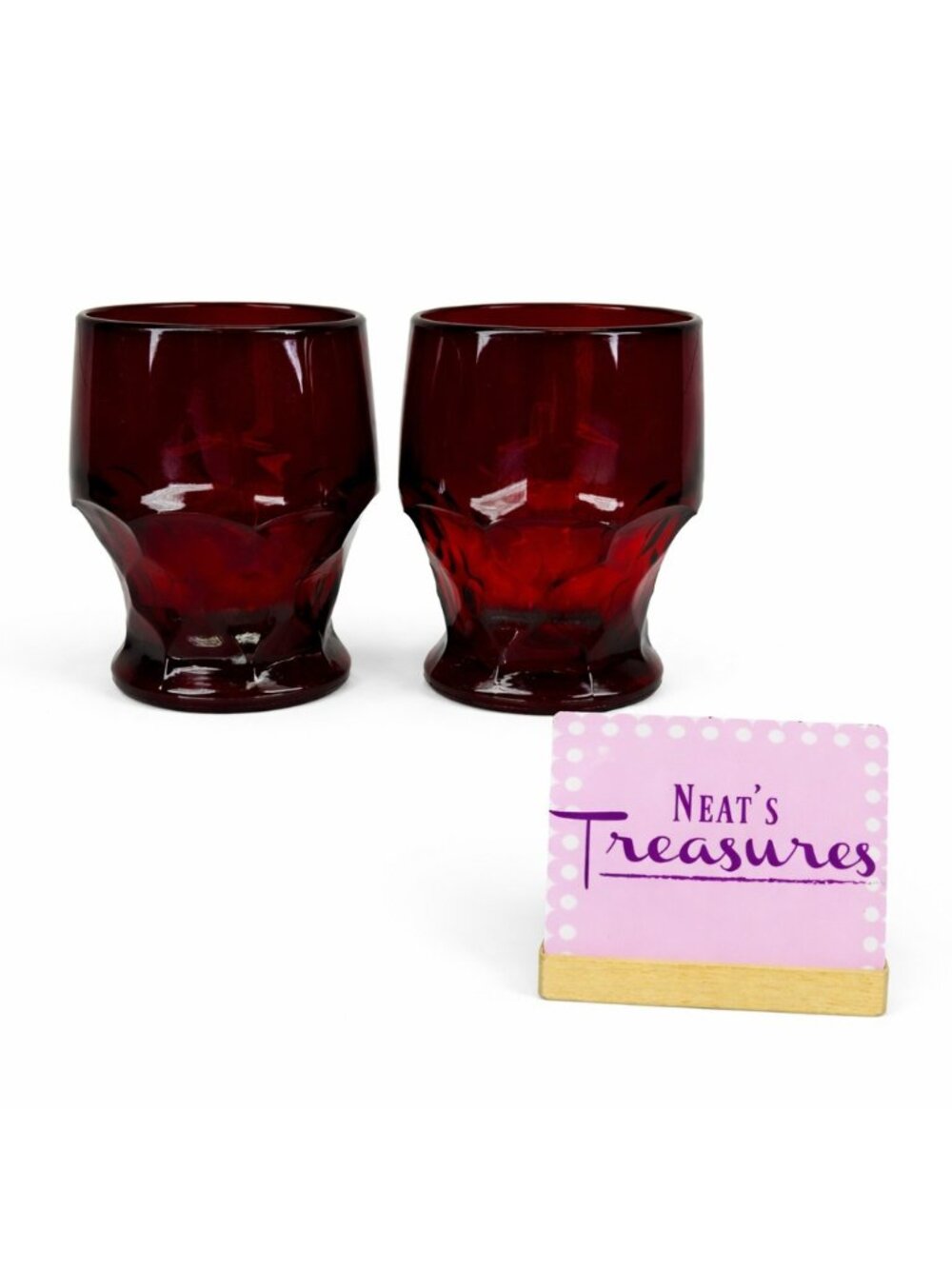 Vintage Viking GEORGIAN RUBY RED Dark Honeycomb 9oz Flat 4" Glass Tumbler Set 2